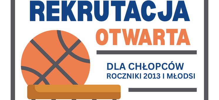 grafika informująca o otwartych treningach koszykówki dla chłopców z rocznika 2013 i młodszych we wrześniu 2025 